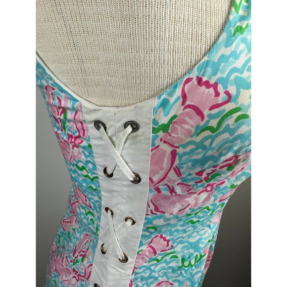 Lilly Pulitzer Delia Tie Lace Up Side Shift Dress Lobstah Roll Lobster Size 4 - Picture 12 of 14